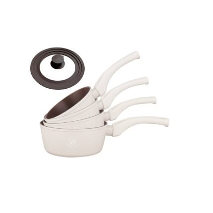 4 Pieces Saucepan with Glass Lid – Black | Beige